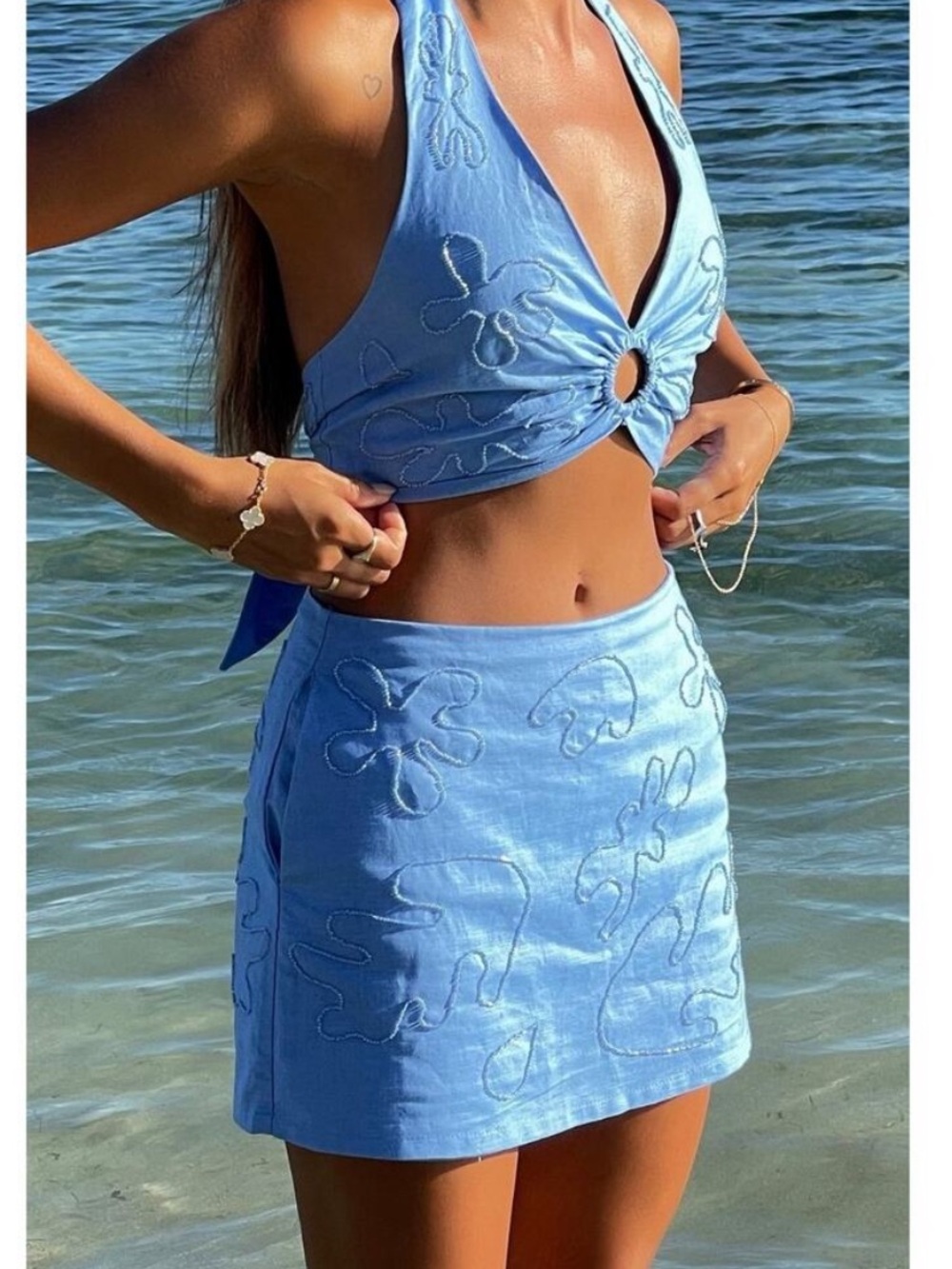 12th tribe Luzia Blue Embellished Skort set